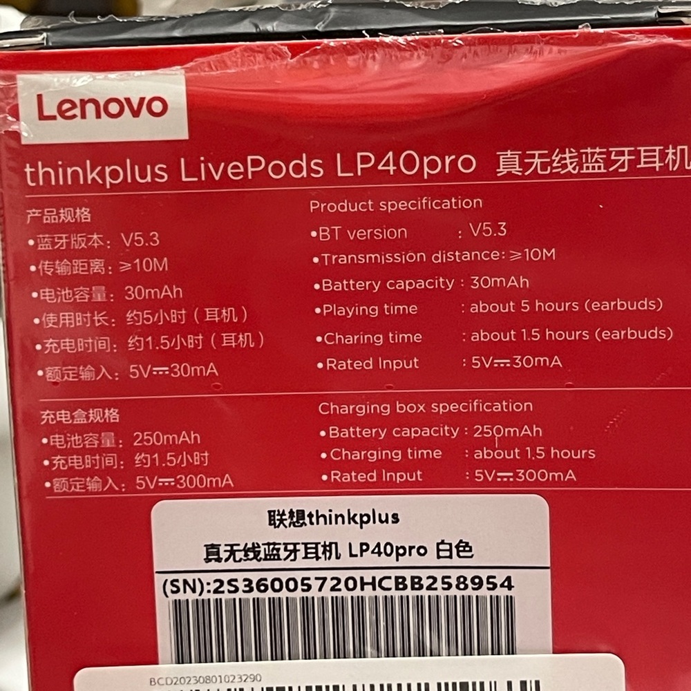 LENOVO ThinkPlus LivePods LP40 Pro Earphones wireless Bluetooth In Black - Picture 12 of 12